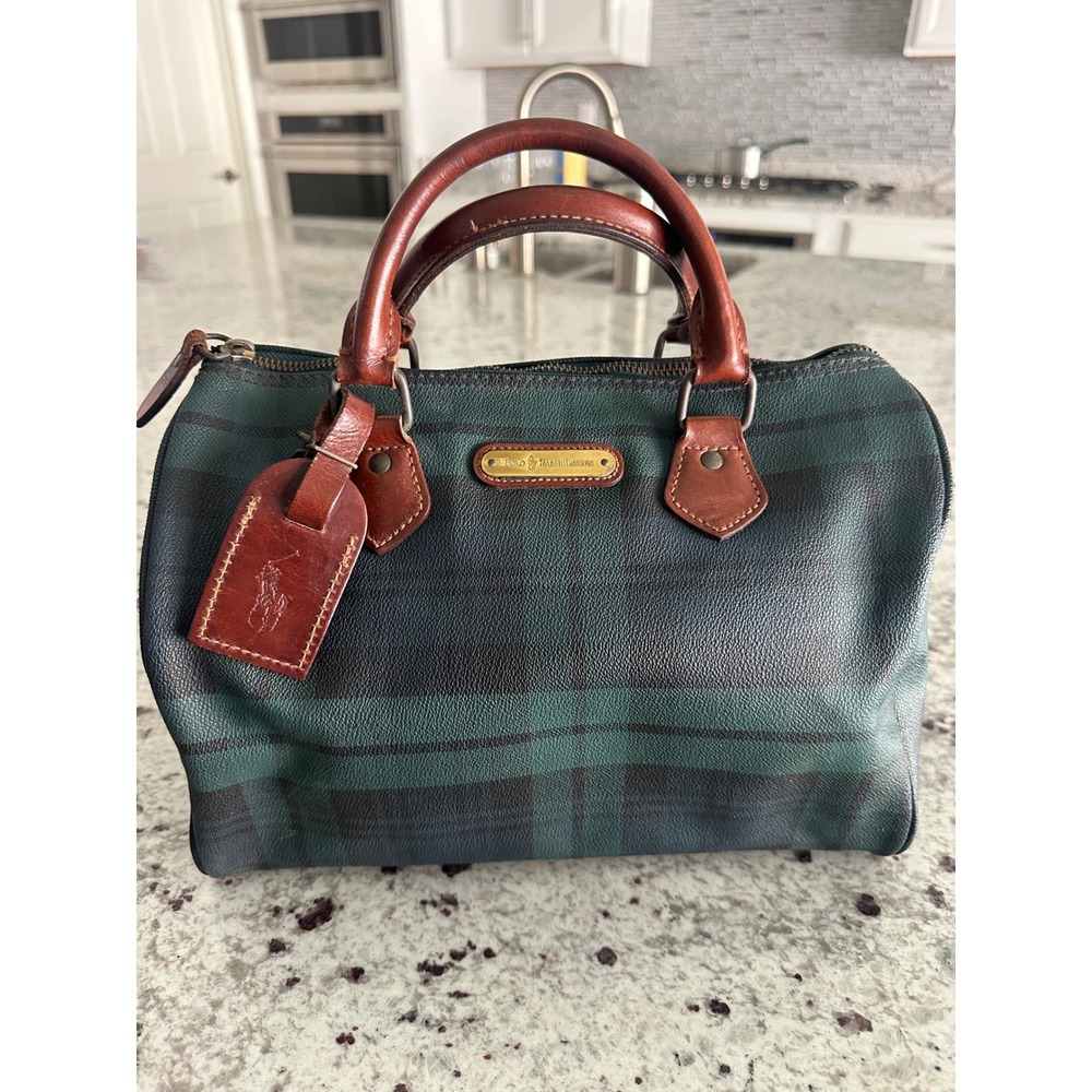 Polo Ralph Lauren VTG Black Watch Tartan Green Plaid Boston Bag Satchel Handbag